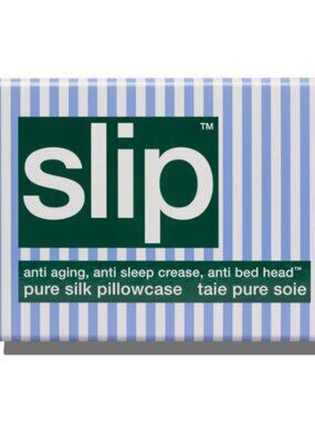 Slip The Lodge Silk Pillowcase Queen 20" x 30" Blue Striped Invisible Zipper NEW